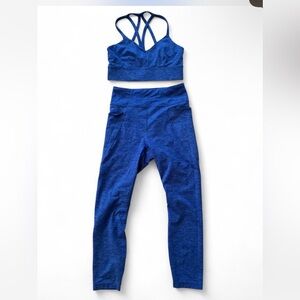 JoyLab Deep Blue Strappy Sports Bra and Pocket Leggings Set